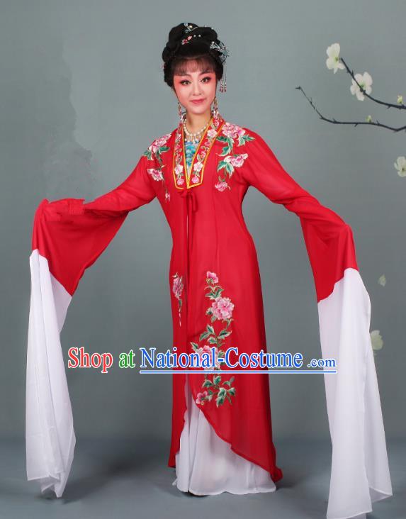 Traditional China Beijing Opera Young Lady Hua Tan Costume Princess Red Embroidered Cape, Ancient Chinese Peking Opera Diva Embroidery Dress Clothing