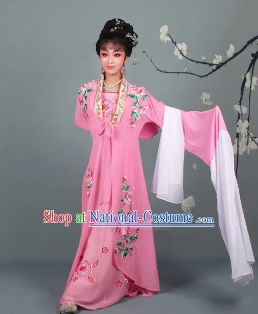 Traditional China Beijing Opera Young Lady Hua Tan Costume Princess Pink Embroidered Cape, Ancient Chinese Peking Opera Diva Embroidery Dress Clothing