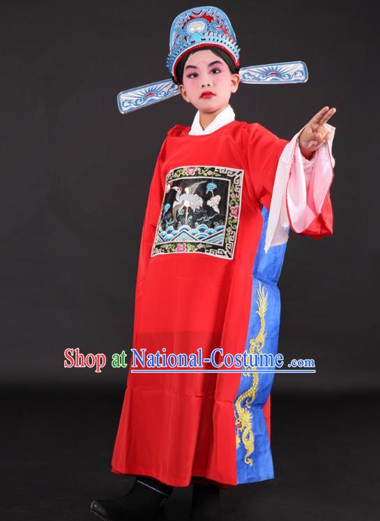 Traditional China Beijing Opera Niche Costume Lang Scholar Embroidered Robe and Hat, Ancient Chinese Peking Opera Embroidery Gwanbok for Kids