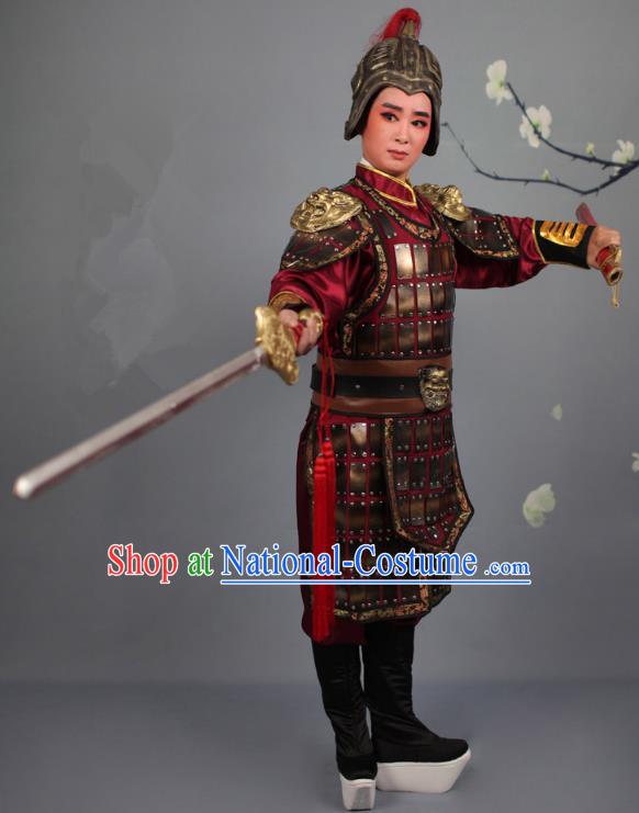 Traditional China Beijing Opera Swordplay Armour Costume, Ancient Chinese Peking Opera Blues Female General Clothing