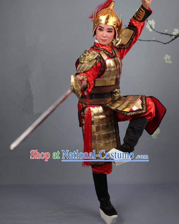 Traditional China Beijing Opera Swordplay Helmet and Armour Costume, Ancient Chinese Peking Opera Blues Female General Corselet Clothing