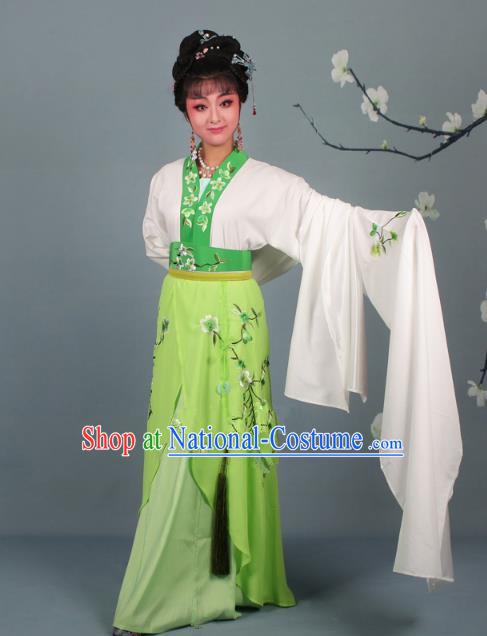 Traditional China Beijing Opera Young Lady Hua Tan Costume Princess Green Embroidered Dress, Ancient Chinese Peking Opera Diva Embroidery Peach Blossom Clothing