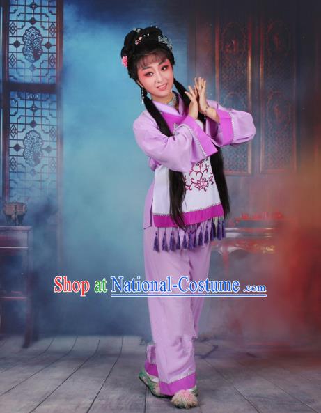 Top Grade Professional Beijing Opera Young Lady Costume Fisher Maiden Purple Embroidered Clothing, Traditional Ancient Chinese Peking Opera Maidservants Embroidery Clothing