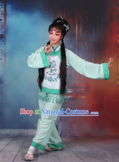 Top Grade Professional Beijing Opera Young Lady Costume Fisher Maiden Green Embroidered Clothing, Traditional Ancient Chinese Peking Opera Maidservants Embroidery Clothing