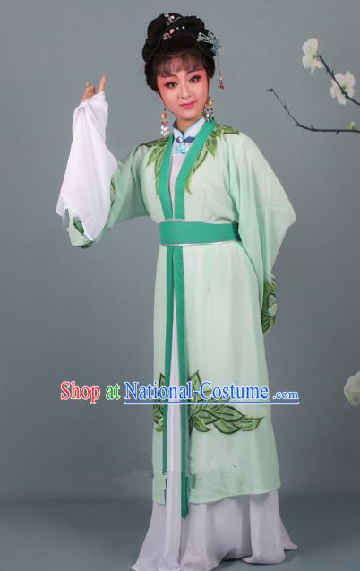 Top Grade Professional Beijing Opera Palace Lady Costume Hua Tan Green Water Sleeve Embroidered Clothing, Traditional Ancient Chinese Peking Opera Diva Embroidery Lotus Clothing