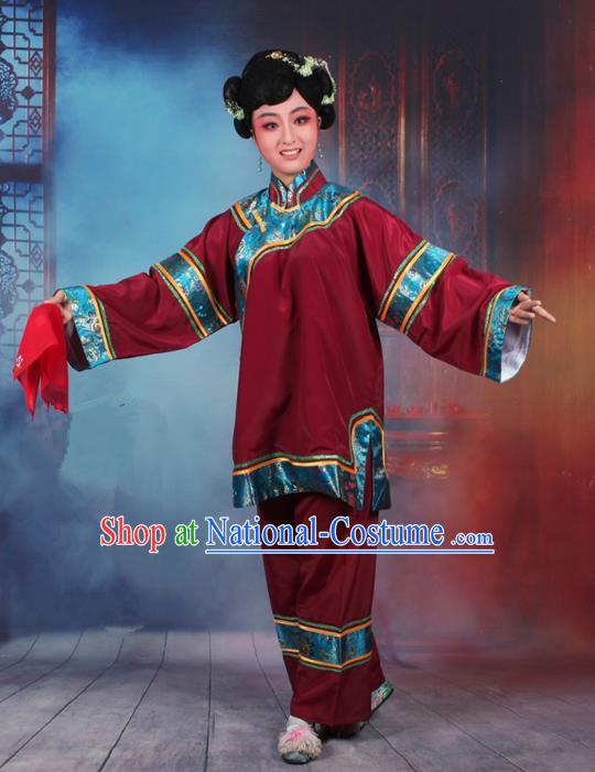 Traditional China Beijing Opera Old Women Costume Matchmaker Embroidered Amaranth Clothing, Ancient Chinese Peking Opera Pantaloon Clothing