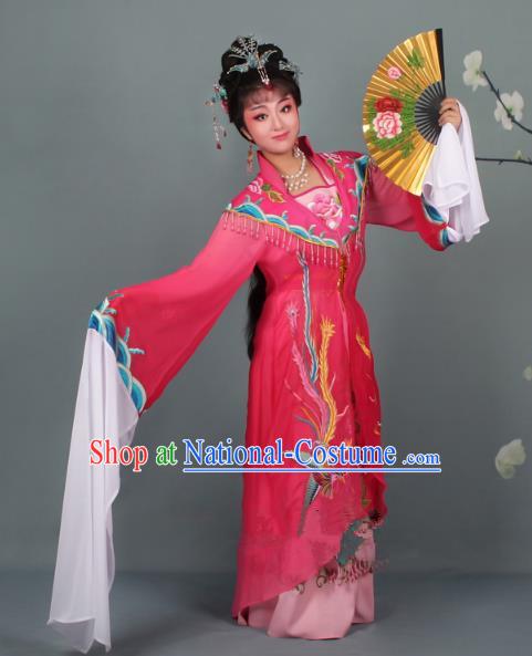 Top Grade Professional Beijing Opera Palace Lady Costume Hua Tan Rosy Embroidered Dress, Traditional Ancient Chinese Peking Opera Diva Embroidery Phoenix Clothing