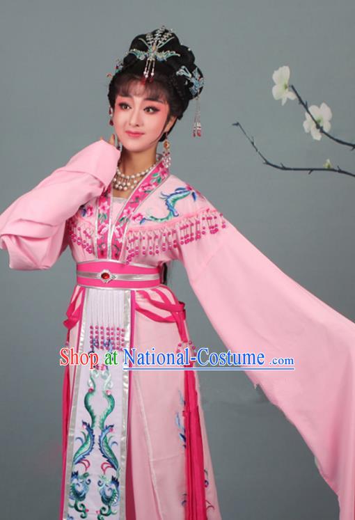 Top Grade Professional Beijing Opera Palace Lady Costume Hua Tan Pink Embroidered Dress, Traditional Ancient Chinese Peking Opera Diva Embroidery Phoenix Clothing