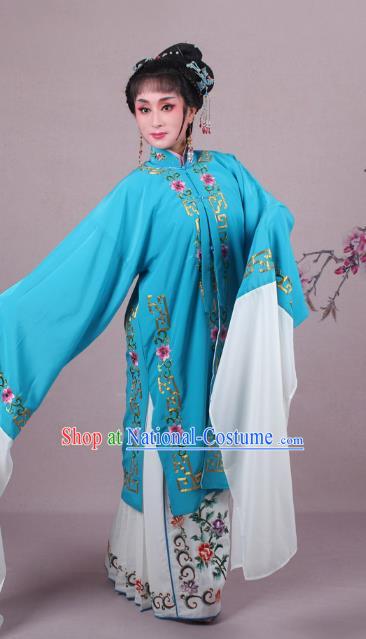 Top Grade Professional Beijing Opera Female Role Costume Blue Embroidered Cape, Traditional Ancient Chinese Peking Opera Diva Embroidery Clothing