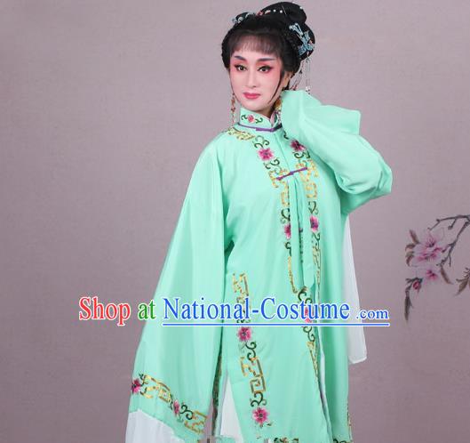 Top Grade Professional Beijing Opera Female Role Costume Green Embroidered Cape, Traditional Ancient Chinese Peking Opera Diva Embroidery Clothing