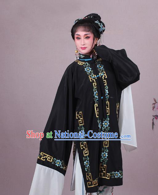 Top Grade Professional Beijing Opera Female Role Costume Black Embroidered Cape, Traditional Ancient Chinese Peking Opera Diva Embroidery Clothing