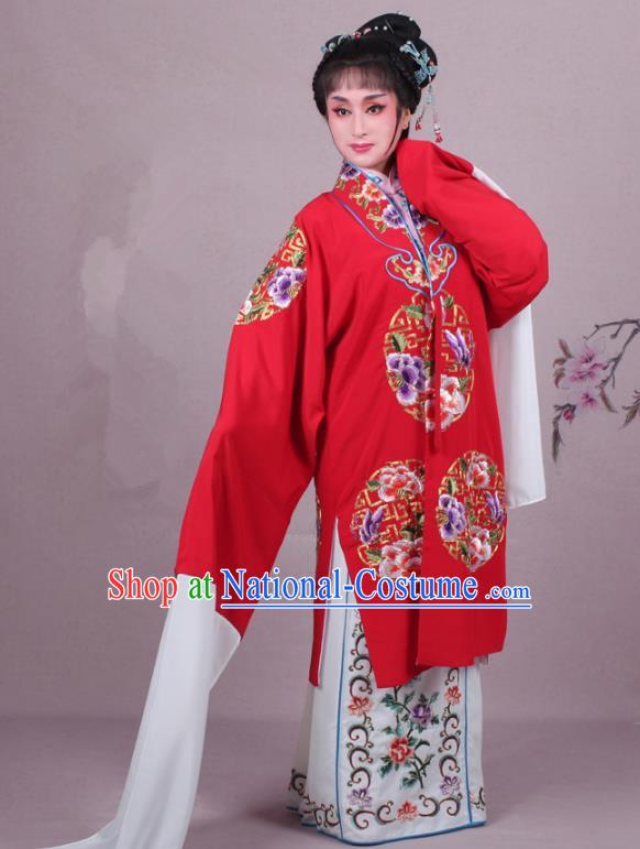 Top Grade Professional Beijing Opera Female Role Costume Imperial Concubine Red Embroidered Cape, Traditional Ancient Chinese Peking Opera Diva Embroidery Clothing