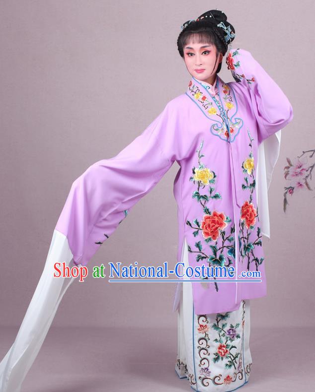 Top Grade Professional Beijing Opera Female Role Costume Imperial Concubine Purple Embroidered Cape, Traditional Ancient Chinese Peking Opera Diva Embroidery Peony Clothing