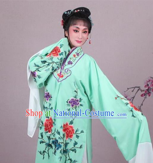 Top Grade Professional Beijing Opera Female Role Costume Imperial Concubine Blue Embroidered Cape, Traditional Ancient Chinese Peking Opera Diva Embroidery Peony Clothing