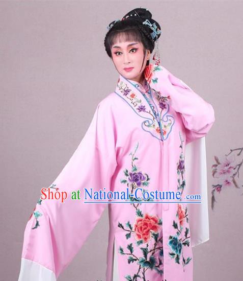 Top Grade Professional Beijing Opera Female Role Costume Imperial Concubine Pink Embroidered Cape, Traditional Ancient Chinese Peking Opera Diva Embroidery Peony Clothing