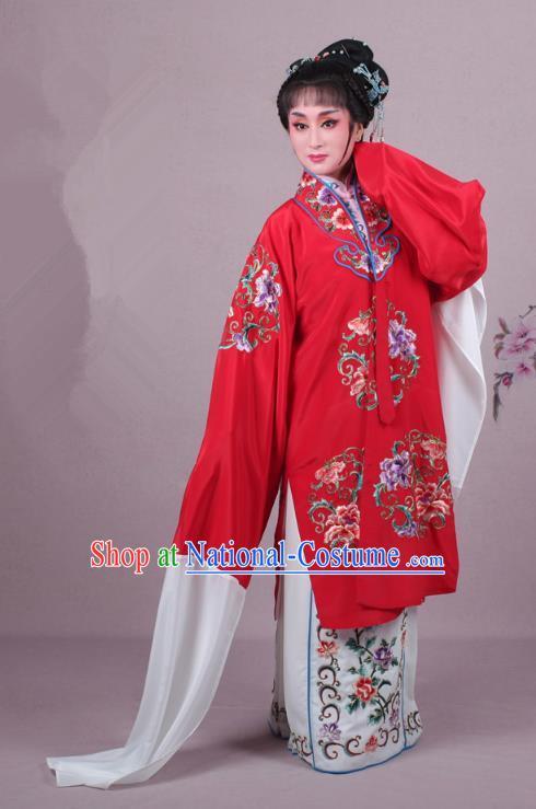 Top Grade Professional Beijing Opera Nobility Lady Costume Princess Red Embroidered Cape, Traditional Ancient Chinese Peking Opera Diva Embroidery Clothing