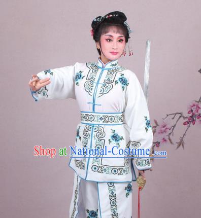 Traditional China Beijing Opera Swordplay Costume Embroidered White Clothing, Ancient Chinese Peking Opera Blues Female General Embroidery Dress Clothing