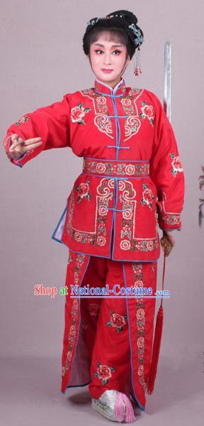 Traditional China Beijing Opera Swordplay Costume Embroidered Red Clothing, Ancient Chinese Peking Opera Blues Female General Embroidery Dress Clothing