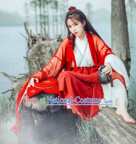 Traditional Chinese Jin Dynasty Swordswoman Costume, Elegant Hanfu Clothing Chinese Ancient Heroic Woman Dress Clothing