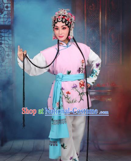 Top Grade Professional Beijing Opera Young Lady Costume Mui Tsai Pink Embroidered Vest Clothing, Traditional Ancient Chinese Peking Opera Maidservants Embroidery Clothing