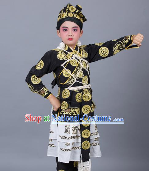 Traditional China Beijing Opera Takefu Costume, Ancient Chinese Peking Opera Wu-Sheng Warrior Embroidery Black Clothing