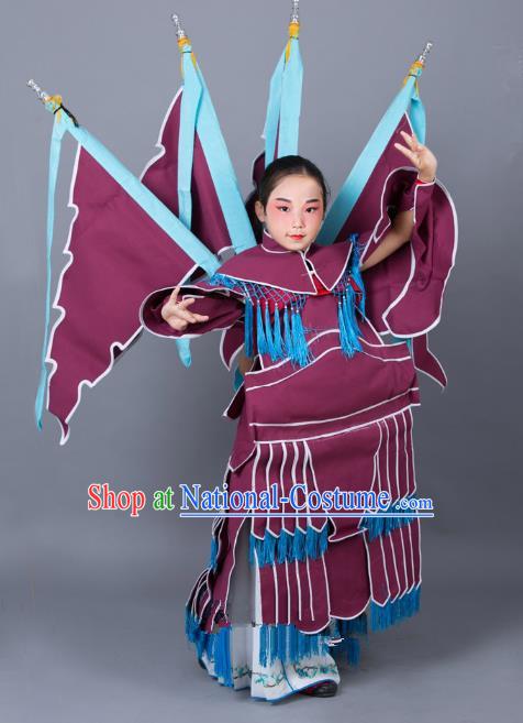 Traditional China Beijing Opera Female General Costume and Headwear Complete Set, Ancient Chinese Peking Opera Swordplay Military Officer Clothing for Kids