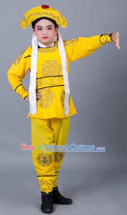 Traditional China Beijing Opera Takefu Costume, Ancient Chinese Peking Opera Wu-Sheng Warrior Embroidery Yellow Clothing