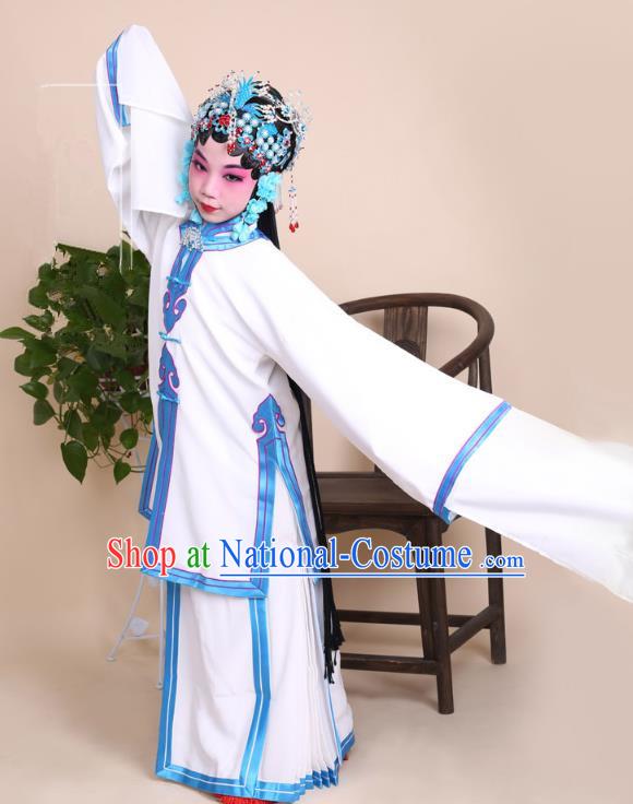 Top Grade Professional China Beijing Opera Costume White Dress, Ancient Chinese Peking Opera Diva Hua Tan Embroidery Clothing for Kids