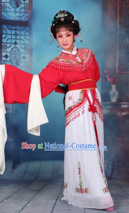 Top Grade Professional Beijing Opera Diva Costume Nobility Lady Red Embroidered Clothing, Traditional Ancient Chinese Peking Opera Hua Tan Princess Embroidery Dress