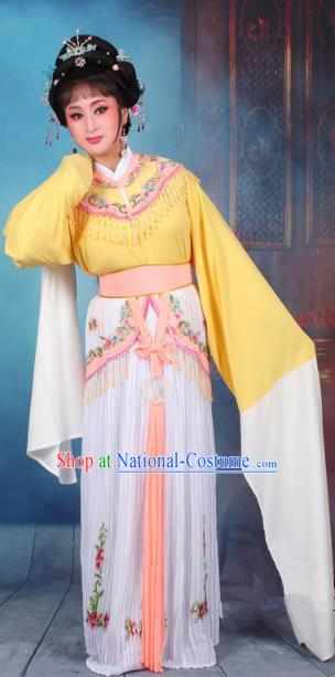 Top Grade Professional Beijing Opera Diva Costume Nobility Lady Yellow Embroidered Clothing, Traditional Ancient Chinese Peking Opera Hua Tan Princess Embroidery Dress