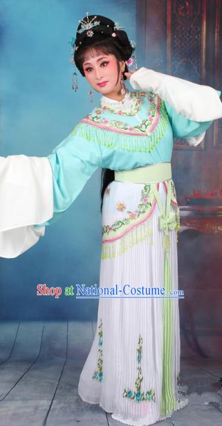 Top Grade Professional Beijing Opera Diva Costume Nobility Lady Green Embroidered Clothing, Traditional Ancient Chinese Peking Opera Hua Tan Princess Embroidery Dress