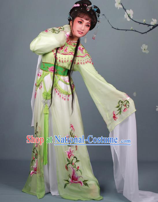 Top Grade Professional Beijing Opera Diva Costume Hua Tan Green Embroidered Clothing, Traditional Ancient Chinese Peking Opera Princess Embroidery Dress