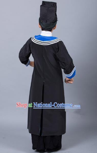 Top Grade Professional Beijing Opera Niche Costume Government Runners Black Robe and Headwear, Traditional Ancient Chinese Peking Opera Takefu Clothing for Kids