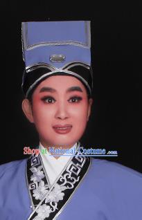 Top Grade Professional Beijing Opera Niche Costume Scholar Blue Hat Headwear, Traditional Ancient Chinese Peking Opera Young Men Headpiece