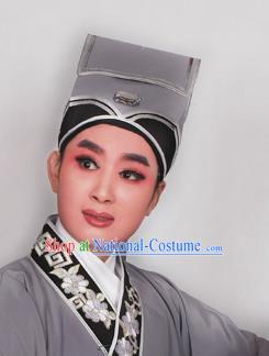 Top Grade Professional Beijing Opera Niche Costume Scholar Grey Hat Headwear, Traditional Ancient Chinese Peking Opera Young Men Headpiece