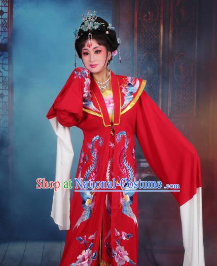 Top Grade Professional Beijing Opera Palace Lady Costume Hua Tan Embroidered Red Dress, Traditional Ancient Chinese Peking Opera Diva Embroidery Clothing