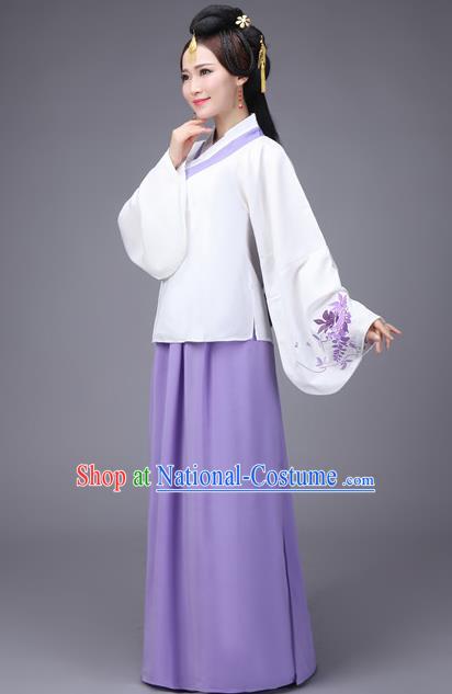 Traditional Ancient Chinese Fairy Purple Dress Palace Lady Sleeve Placket Costume, Elegant Hanfu Chinese Ming Dynasty Imperial Princess Embroidered Clothing for Women