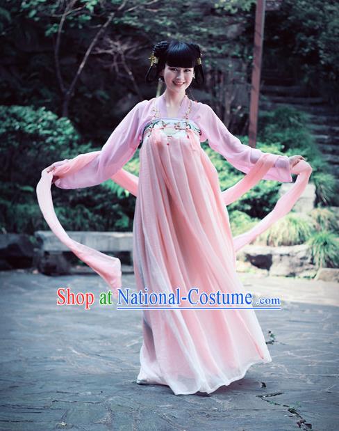 Traditional Ancient Chinese Young Lady Dance Costume, Elegant Hanfu Chinese Tang Dynasty Palace Princess Embroidered Clothing for Women