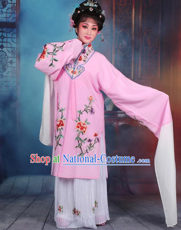 Top Grade Professional Beijing Opera Palace Lady Costume Hua Tan Light Blue Embroidered Cape Dress, Traditional Ancient Chinese Peking Opera Diva Embroidery Clothing