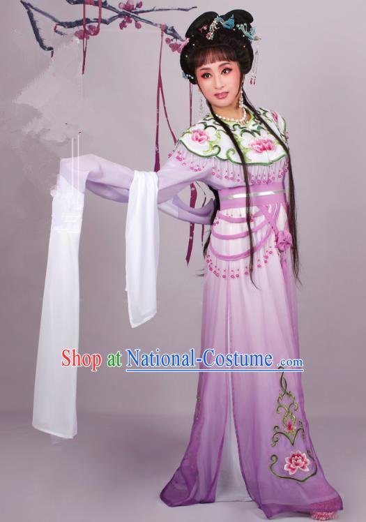 Top Grade Professional Beijing Opera Diva Costume Purple Embroidered Dress, Traditional Ancient Chinese Peking Opera Hua Tan Princess Embroidery Clothing