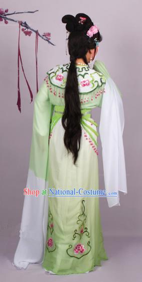 Top Grade Professional Beijing Opera Diva Costume Green Embroidered Dress, Traditional Ancient Chinese Peking Opera Hua Tan Princess Embroidery Clothing