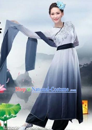 Traditional Chinese Classical Dance Fan Dance Costume, Folk Dance Umbrella Dance Grey Uniform Clothing for Women