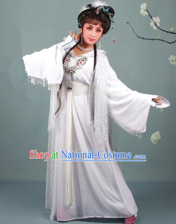 Top Grade Professional Beijing Opera Diva Costume Lady White Snake Dress, Traditional Ancient Chinese Peking Opera Hua Tan Princess Embroidery Clothing