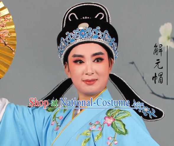 Top Grade Beijing Opera Niche Gifted Scholar Black Hat, Traditional Ancient Chinese Peking Opera Young Men Headwear