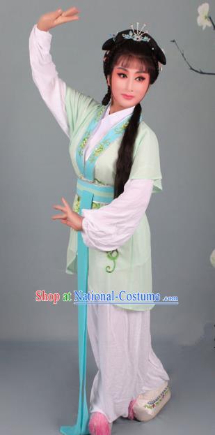 Top Grade Professional Beijing Opera Young Lady Costume Handmaiden Light Green Embroidered Suit, Traditional Ancient Chinese Peking Opera Maidservants Embroidery Clothing