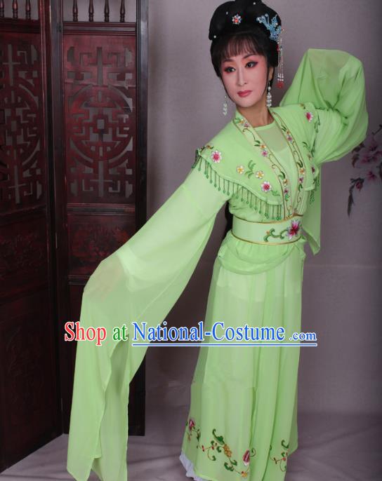 Top Grade Professional Beijing Opera Hua Tan Costume Water Sleeve Green Embroidered Dress, Traditional Ancient Chinese Peking Opera Diva Embroidery Clothing