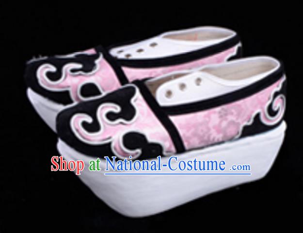 Top Grade Professional Beijing Opera Niche Pink Shoes, Traditional Ancient Chinese Peking Opera Young Men Flange Shoes