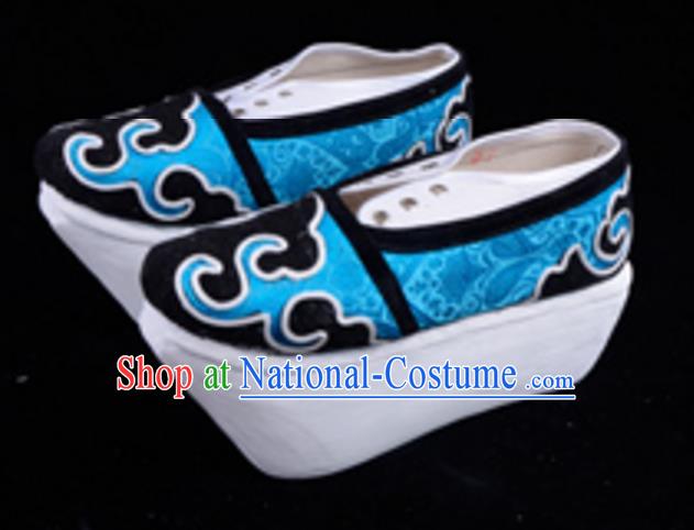 Top Grade Professional Beijing Opera Niche Blue Shoes, Traditional Ancient Chinese Peking Opera Young Men Flange Shoes