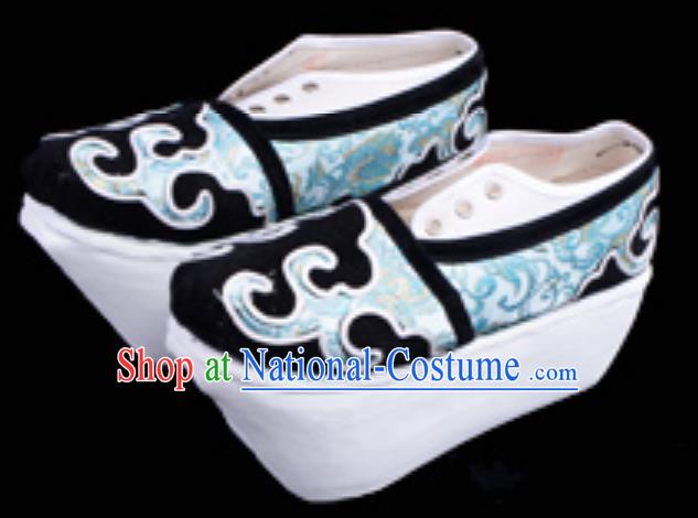 Top Grade Professional Beijing Opera Niche Green Shoes, Traditional Ancient Chinese Peking Opera Young Men Flange Shoes