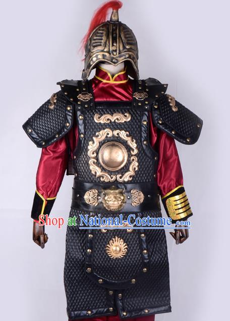 Traditional China Beijing Opera Takefu General Corselet Costume and Headwear Complete Set, Ancient Chinese Peking Opera Wu-Sheng Military Officer Armour Clothing